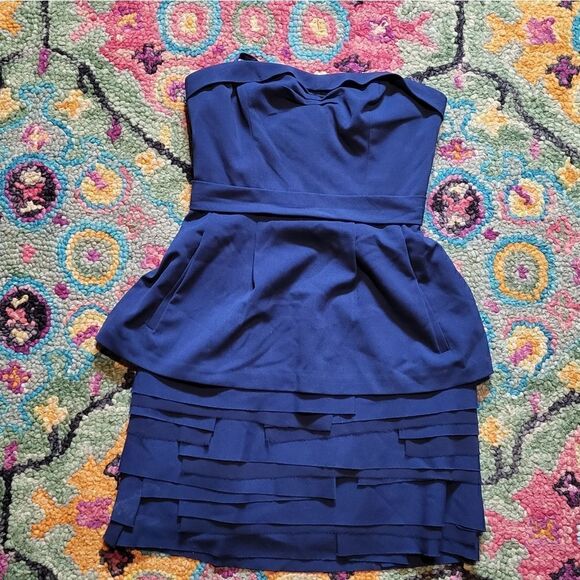 BCBGMAXAZRIA Annika Strapless Layered Cocktail Dress Blue 2 - Picture 4 of 6